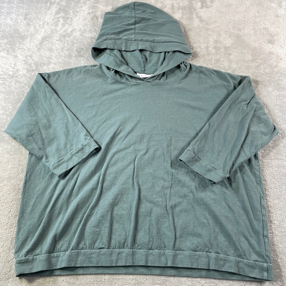 Bryn Walker Hoodie Top Womens Small Green Boxy‎ Oversized 3/4 Sleeve Boho USA